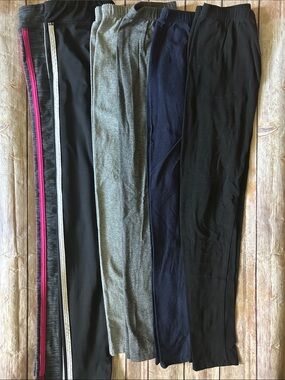 Kids Leggings Pack - Black, Navy, Gray with Pink Stripe